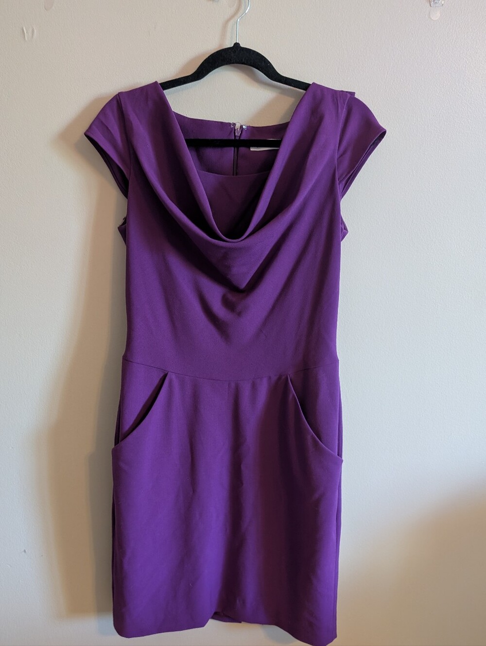 Calvin Klein Purple Cowl Neck Cap Sleeve Dress With Pockets